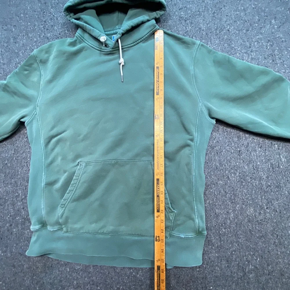 J Crew Vintage Fleece Hoodie Sz L Mens Green Skater Grunge Distressed Pullover